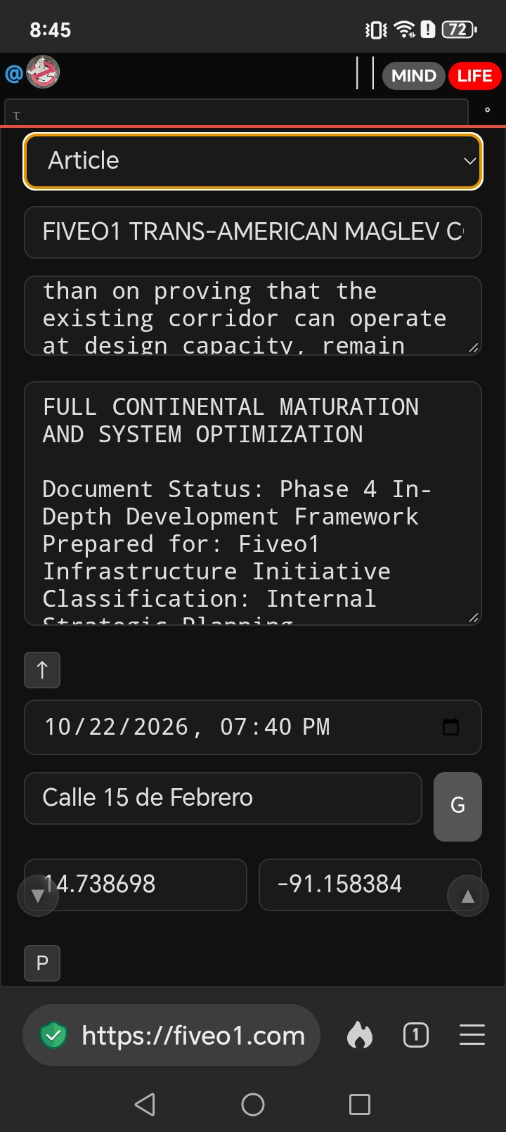 FIVEO1 TRANS-AMERICAN MAGLEV CORRIDOR PHASE 4 DEVELOPMENT  @2026-10-22 20:45:31 - Calle 15 de Febrero